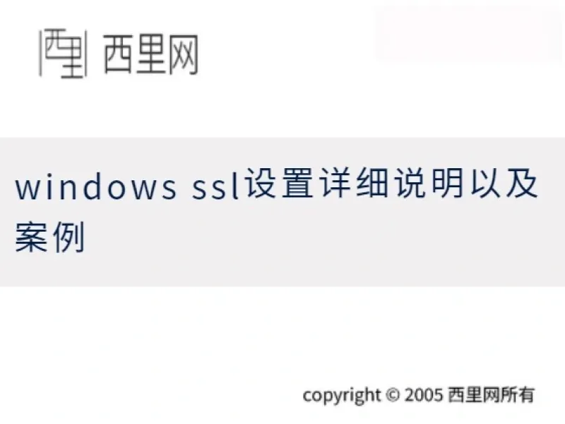 windows ssl设置详细说明以及案例